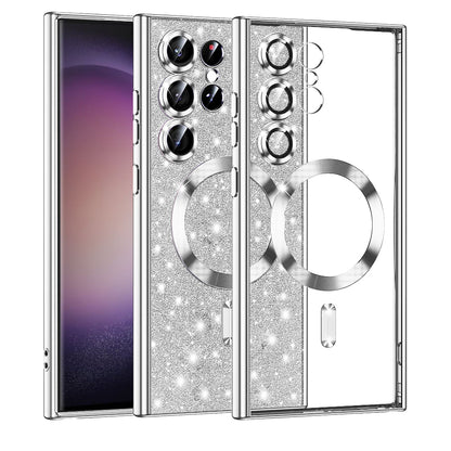 MagSafe-Hülle für Samsung Galaxy S23 Ultra S918, Techsuit, Luxury Glitter, Silber