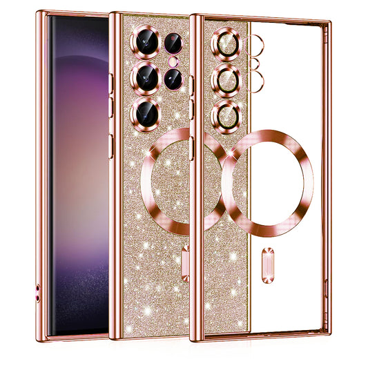 MagSafe-Hülle für Samsung Galaxy S23 Ultra S918, Techsuit, Luxury Glitter, Roségold