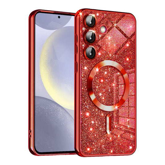 MagSafe-Hülle für Samsung Galaxy S24+ S926, Techsuit, Luxury Glitter, Rot