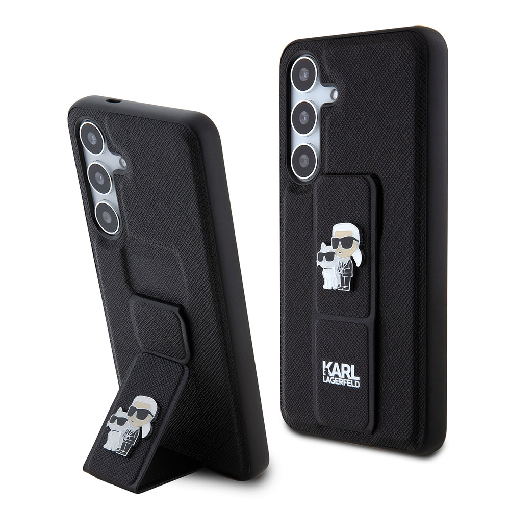 MagSafe Hülle für Samsung Galaxy S24 S921, Karl Lagerfeld, Saffiano Gripstand Karl & Choupette, Schwarz
