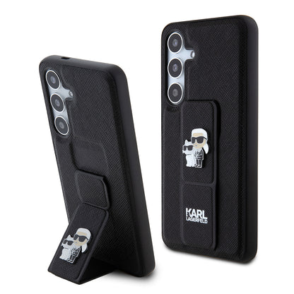 MagSafe Hülle für Samsung Galaxy S24 S921, Karl Lagerfeld, Saffiano Gripstand Karl & Choupette, Schwarz