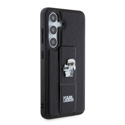 MagSafe Hülle für Samsung Galaxy S24 S921, Karl Lagerfeld, Saffiano Gripstand Karl & Choupette, Schwarz
