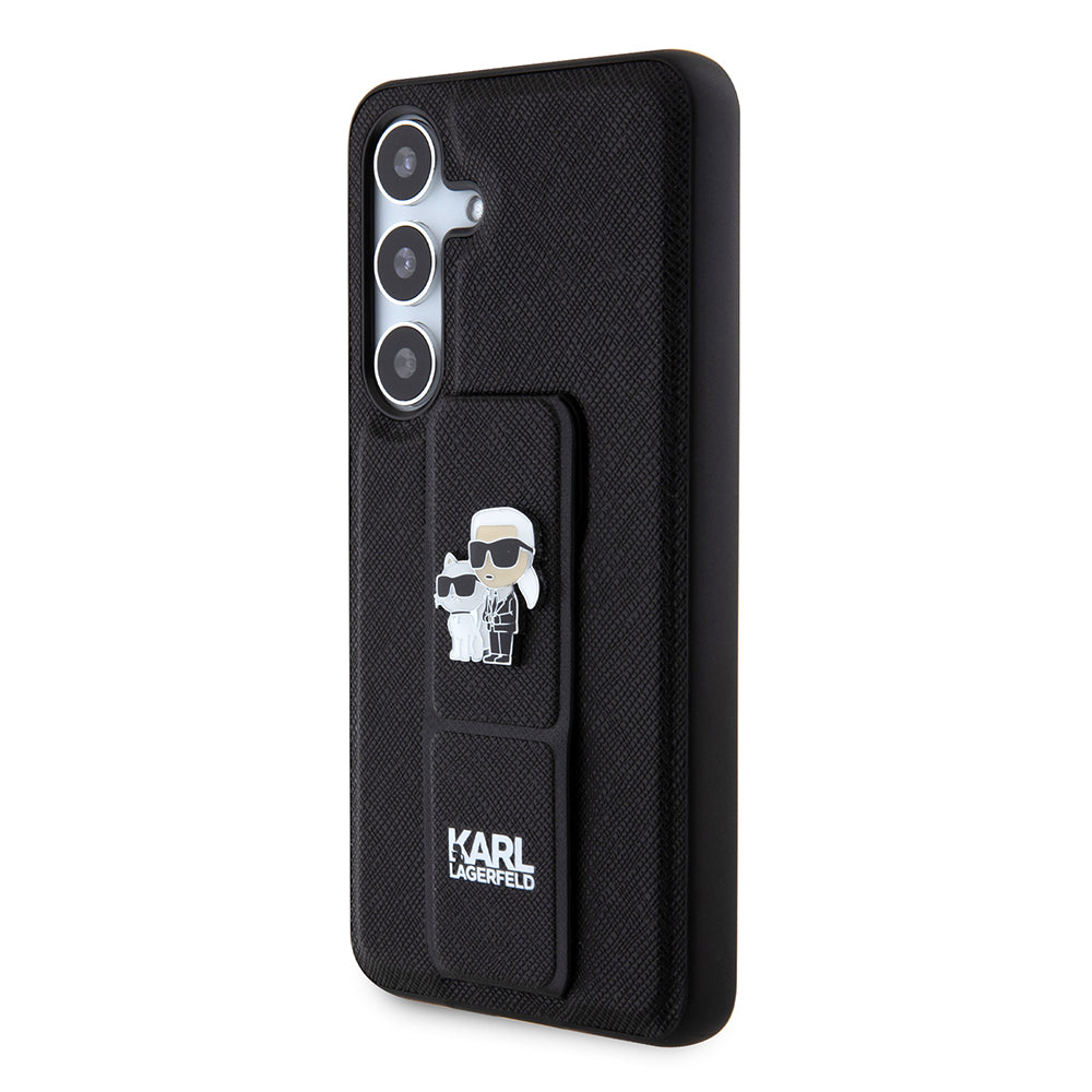 MagSafe Hülle für Samsung Galaxy S24 S921, Karl Lagerfeld, Saffiano Gripstand Karl & Choupette, Schwarz