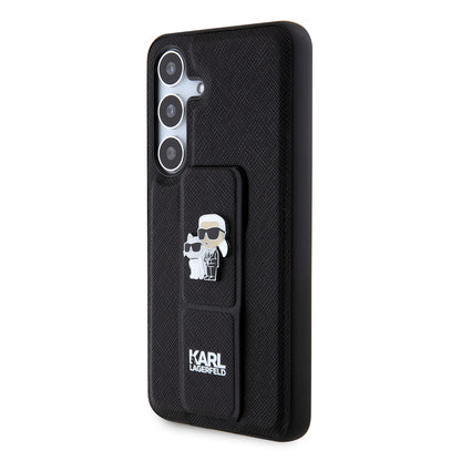 MagSafe Hülle für Samsung Galaxy S24 S921, Karl Lagerfeld, Saffiano Gripstand Karl & Choupette, Schwarz