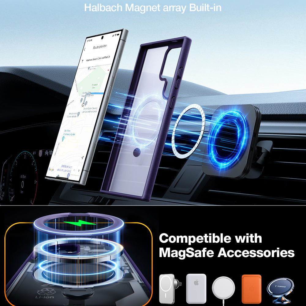 MagSafe Case for Samsung Galaxy S24 Ultra S928, Torras, Ostand Spin, Purple
