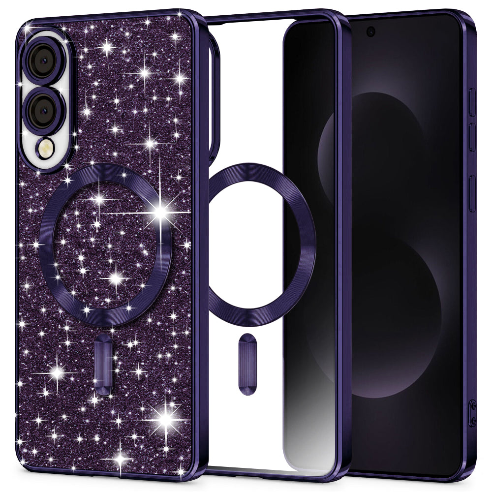 MagSafe Case for Samsung Galaxy S25 Edge S937, Techsuit, Luxury Glitter, Dark Purple