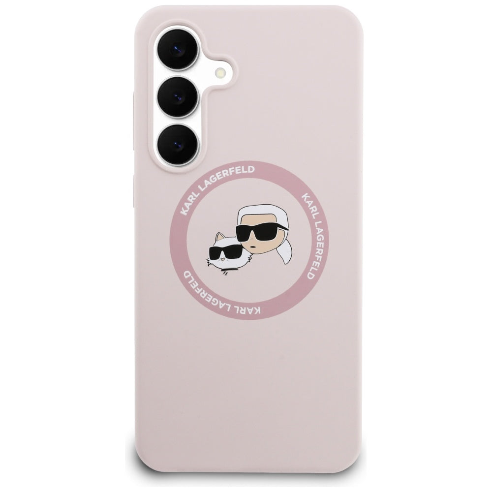 MagSafe Hülle für Samsung Galaxy S25 FE, Karl Lagerfeld, Silikon Karl & Choupette's Köpfe, Rosa