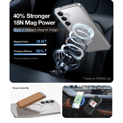 MagSafe Hülle für Samsung Galaxy S25+ S936, Torras, Ostand Spin, Transparent
