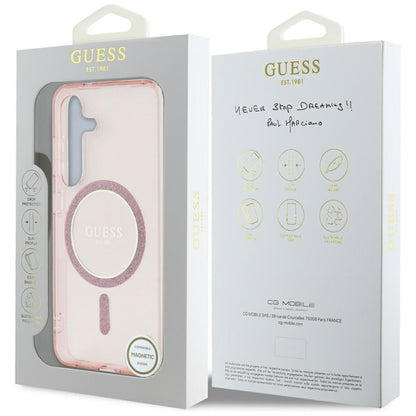 MagSafe Hülle für Samsung Galaxy S25 S931, Guess, IML Glitter Circle, Rosa