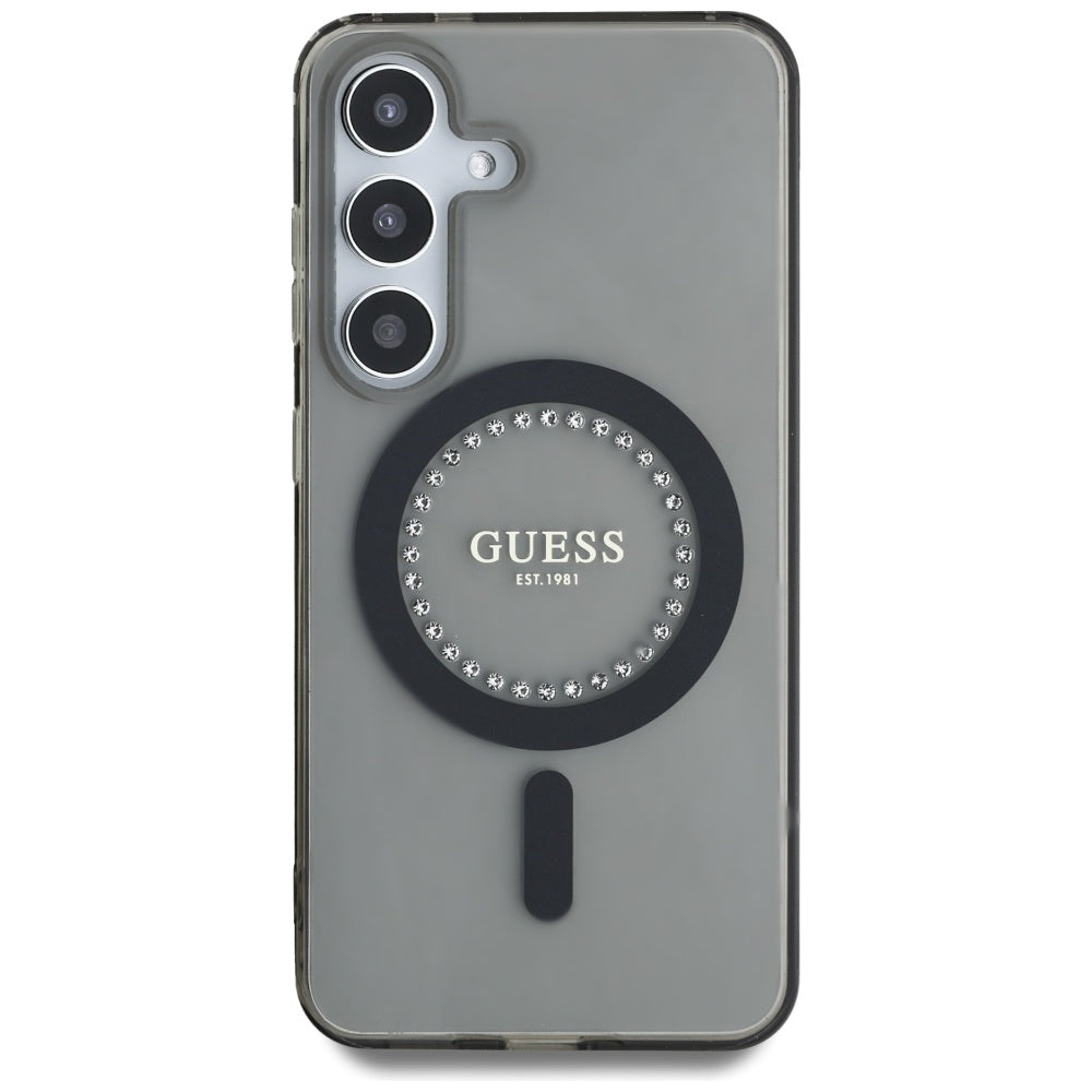 MagSafe Hülle für Samsung Galaxy S25 S931, Guess, IML Rhinestone, Schwarz