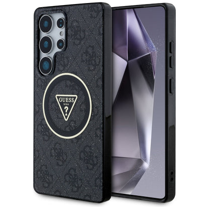 MagSafe Hülle für Samsung Galaxy S25 Ultra S938, Guess, IML Glitter 4G Circle Triangle, Schwarz