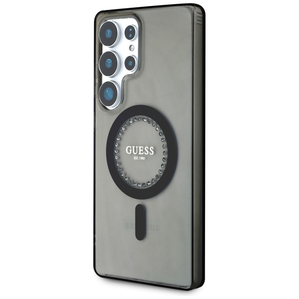 MagSafe Hülle für Samsung Galaxy S25 Ultra S938, Guess, IML Rhinestone, Schwarz