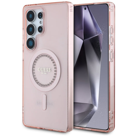 MagSafe Hülle für Samsung Galaxy S25 Ultra S938, Guess, IML Rhinestone, Rosa