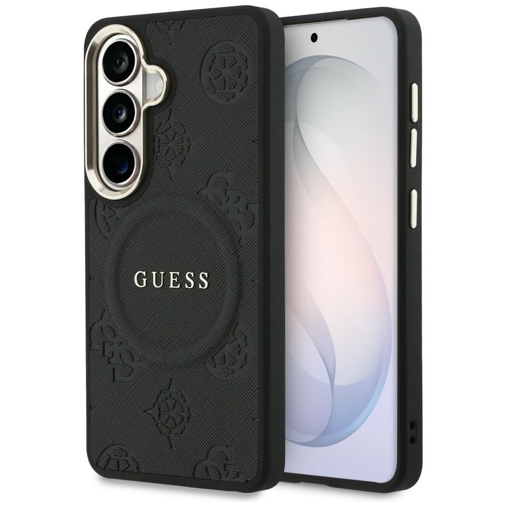 MagSafe Hülle für Samsung Galaxy S26 Plus S947, GUESS, Saffiano Peony Embossed Ring, Schwarz