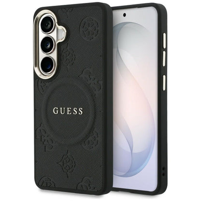 MagSafe Hülle für Samsung Galaxy S26 Plus S947, GUESS, Saffiano Peony Embossed Ring, Schwarz