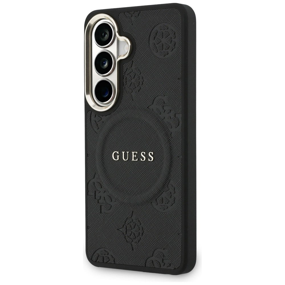 MagSafe Hülle für Samsung Galaxy S26 Plus S947, GUESS, Saffiano Peony Embossed Ring, Schwarz