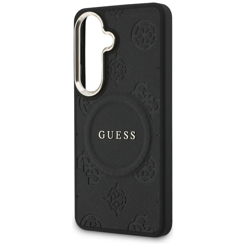 MagSafe Hülle für Samsung Galaxy S26 Plus S947, GUESS, Saffiano Peony Embossed Ring, Schwarz
