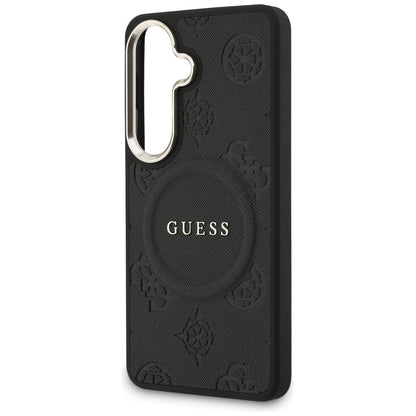 MagSafe Hülle für Samsung Galaxy S26 Plus S947, GUESS, Saffiano Peony Embossed Ring, Schwarz