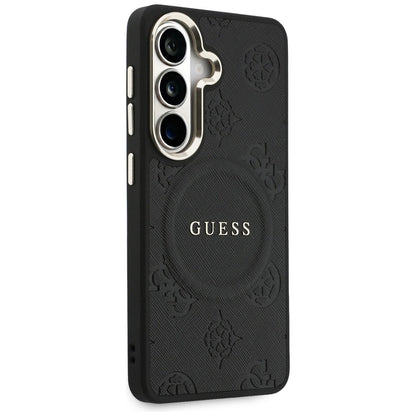 MagSafe Hülle für Samsung Galaxy S26 Plus S947, GUESS, Saffiano Peony Embossed Ring, Schwarz