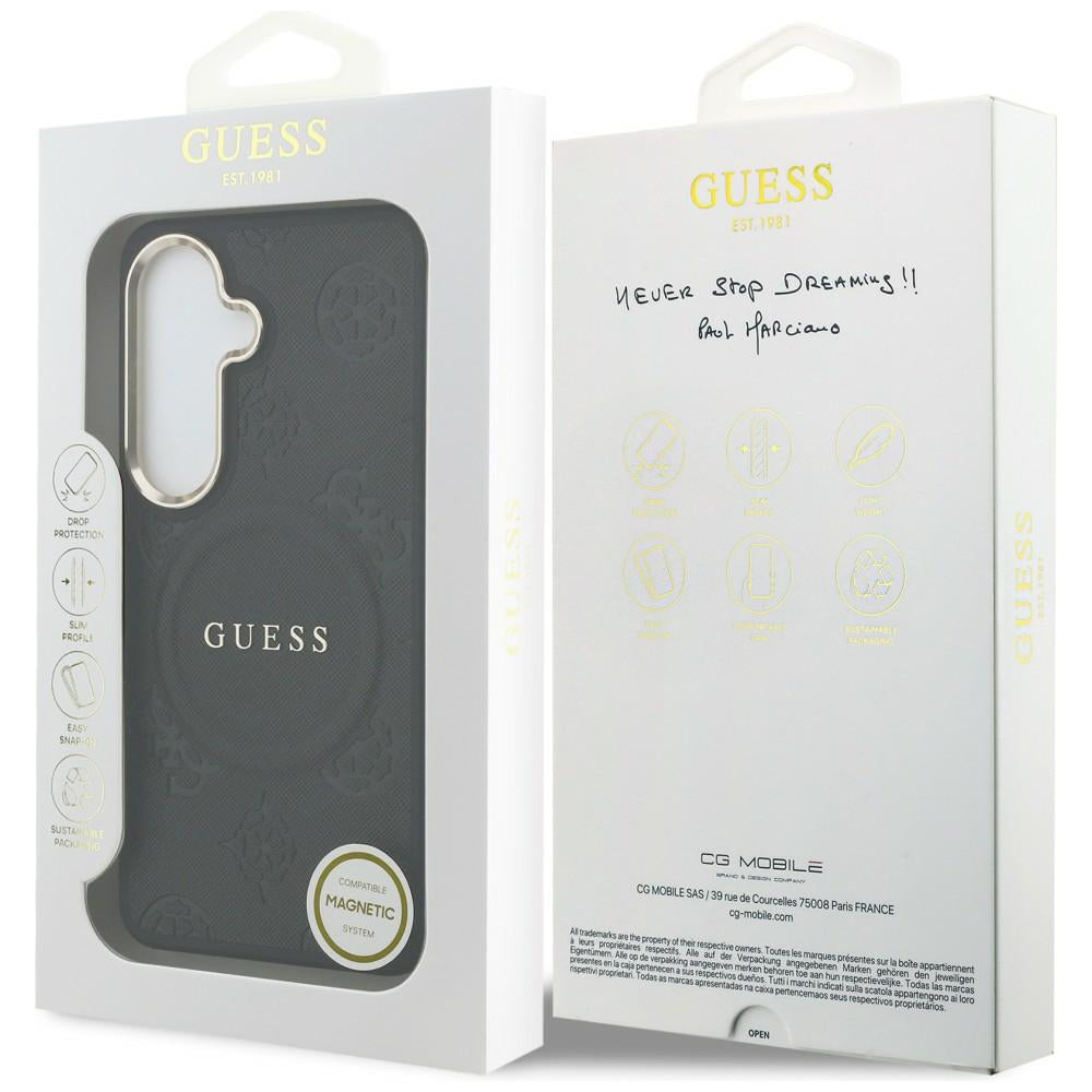 MagSafe Hülle für Samsung Galaxy S26 Plus S947, GUESS, Saffiano Peony Embossed Ring, Schwarz