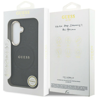 MagSafe Hülle für Samsung Galaxy S26 Plus S947, GUESS, Saffiano Peony Embossed Ring, Schwarz