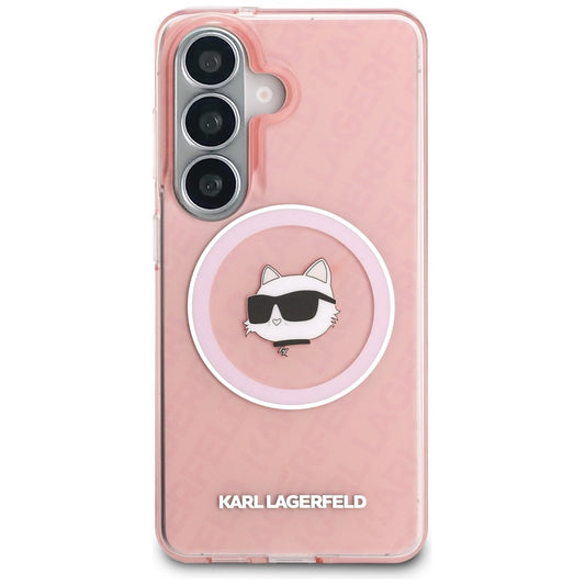 MagSafe Hülle für Samsung Galaxy S26 Plus S947, Karl Lagerfeld, IML Choupette Head on KL Repeated Logo, Rosa