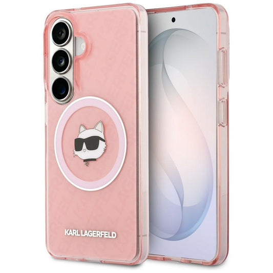 MagSafe Hülle für Samsung Galaxy S26 Plus S947, Karl Lagerfeld, IML Choupette Head on KL Repeated Logo, Rosa