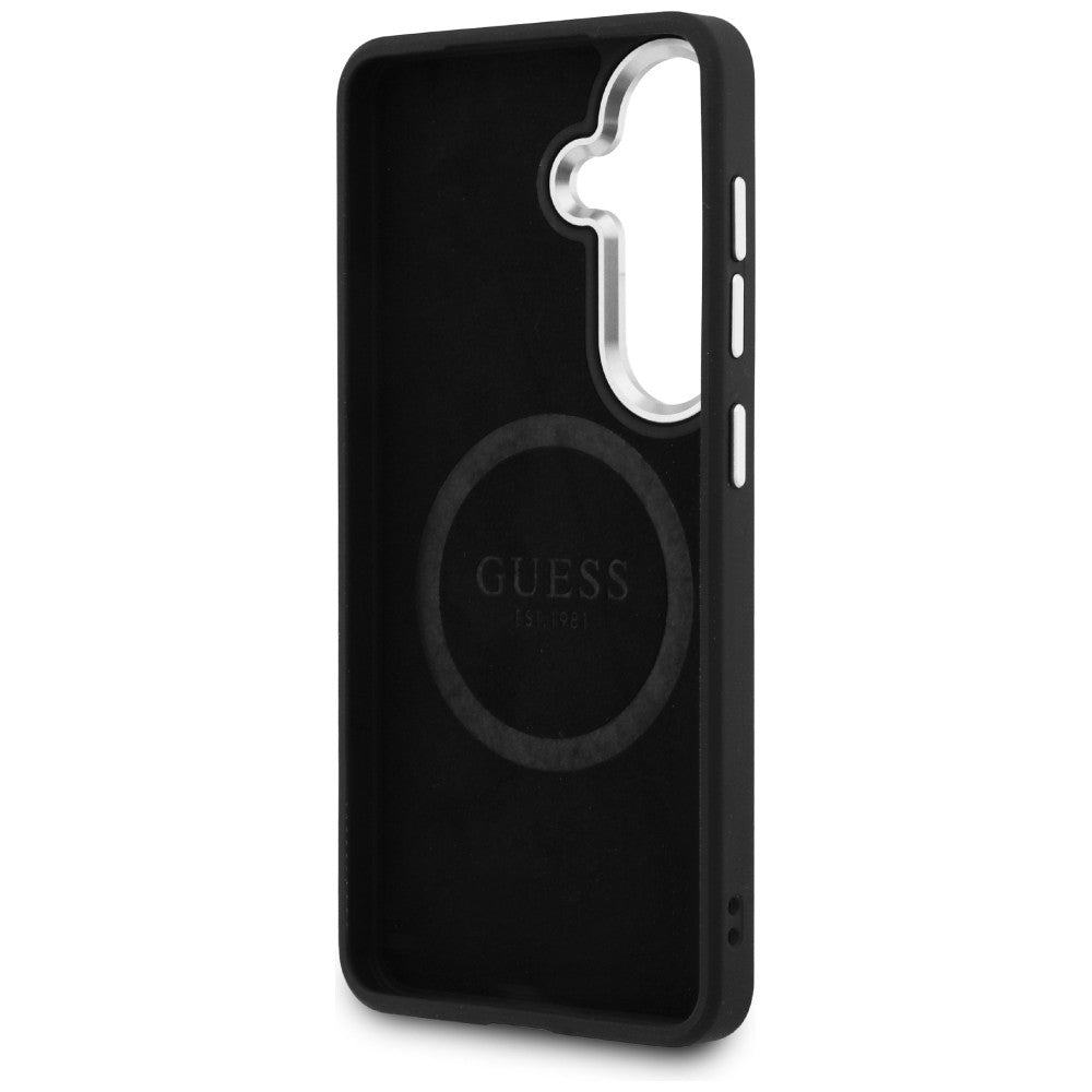 MagSafe-Hülle für Samsung Galaxy S26 S942, Guess, festes Glitzer-Dreieck-Logo, Silber