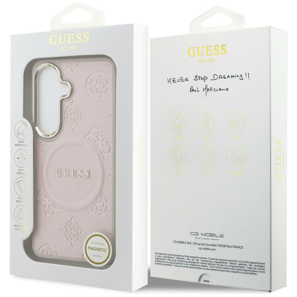 MagSafe Hülle für Samsung Galaxy S26 S942, Guess, Saffiano Peony Embossed Ring, Rosa