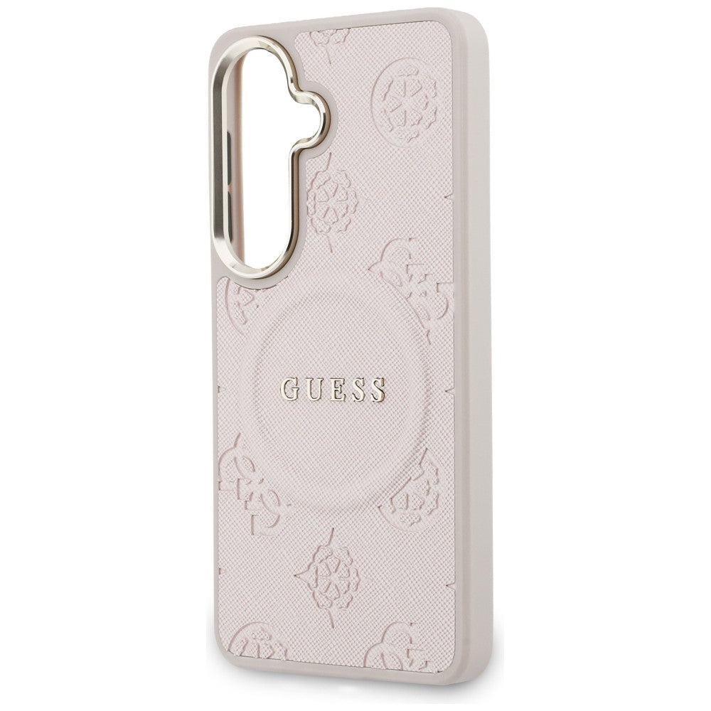 MagSafe Hülle für Samsung Galaxy S26 S942, Guess, Saffiano Peony Embossed Ring, Rosa