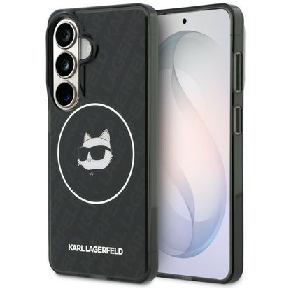 MagSafe Hülle für Samsung Galaxy S26 S942, Karl Lagerfeld, IML Choupette Head on KL Repeated Logo, Schwarz