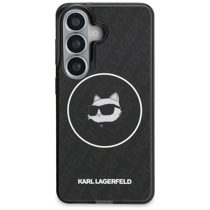MagSafe Hülle für Samsung Galaxy S26 S942, Karl Lagerfeld, IML Choupette Head on KL Repeated Logo, Schwarz