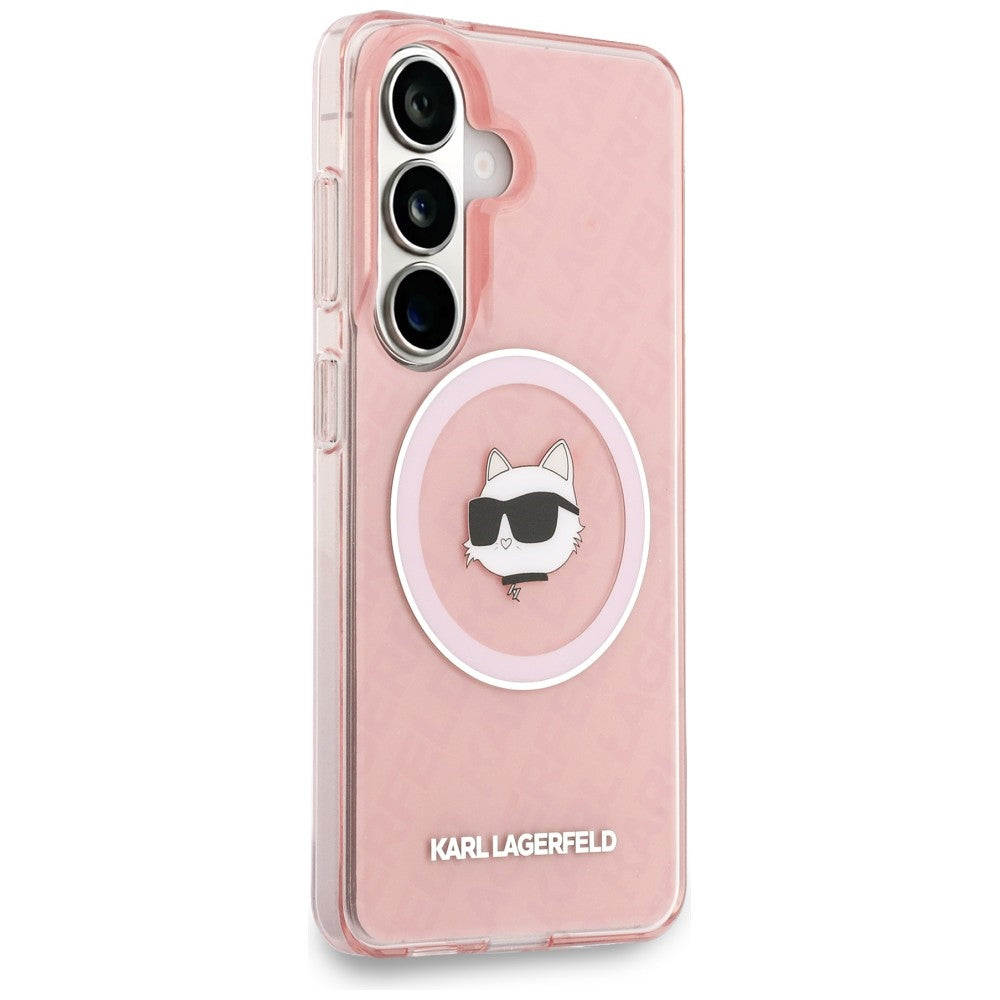 MagSafe Hülle für Samsung Galaxy S26 S942, Karl Lagerfeld, IML Choupette Head on KL Repeated Logo, Rosa