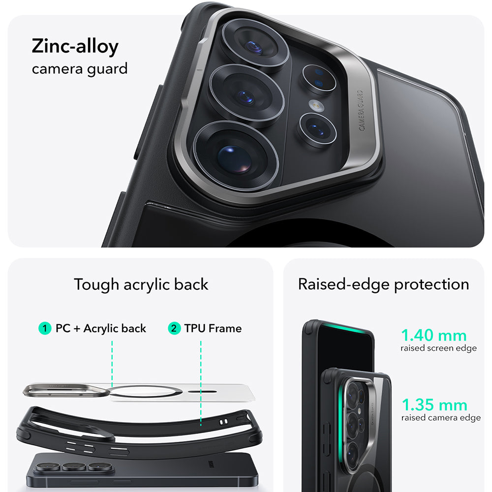 MagSafe Hülle für Samsung Galaxy S26 Ultra, ESR, Classic Hybrid Kickstand, Schwarz Transparent