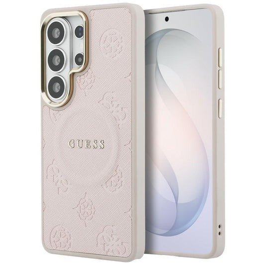 MagSafe-Hülle für Samsung Galaxy S26 Ultra S948, Guess, Saffiano Pfingstrose Prägung Ring, Rosa