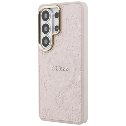 MagSafe-Hülle für Samsung Galaxy S26 Ultra S948, Guess, Saffiano Pfingstrose Prägung Ring, Rosa