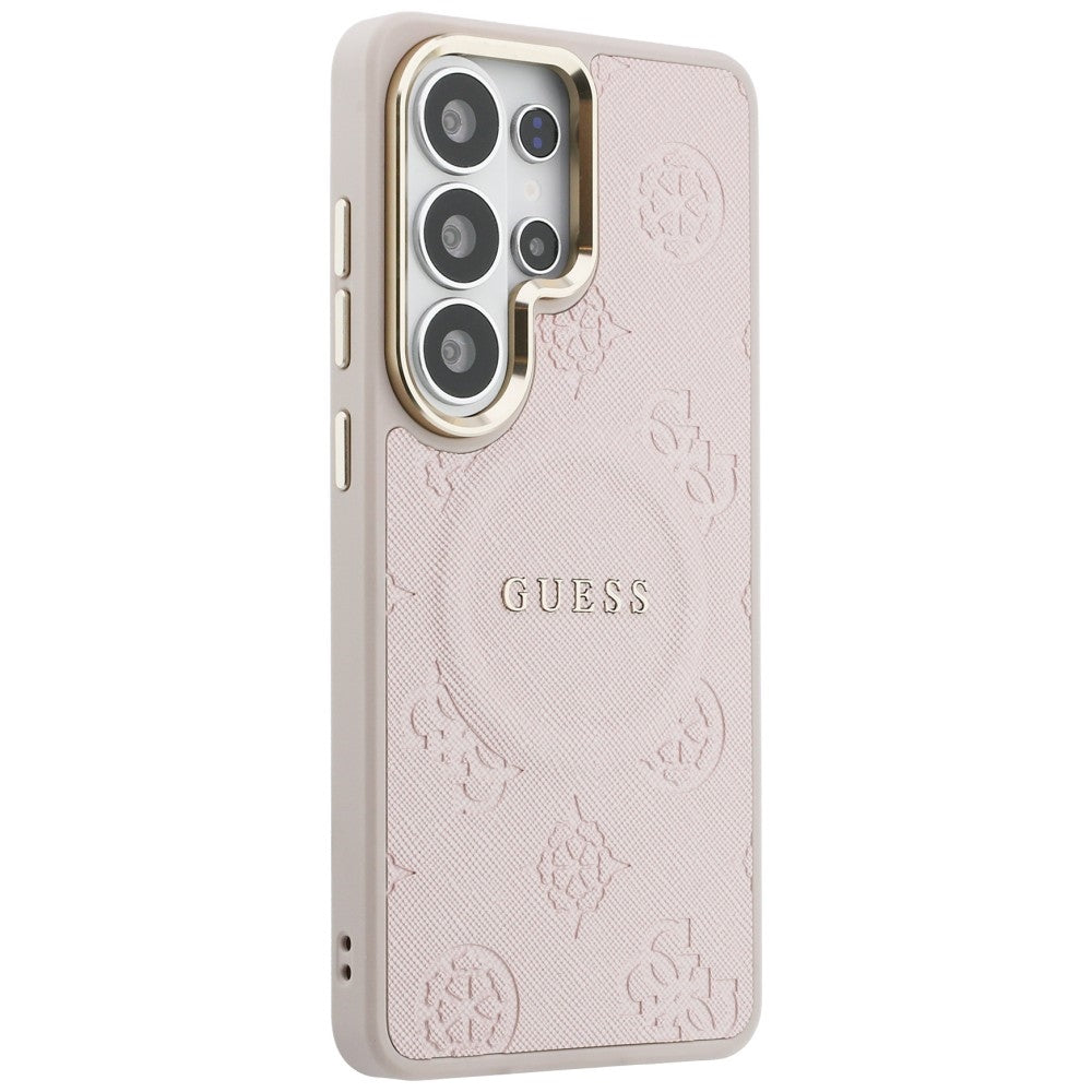 MagSafe-Hülle für Samsung Galaxy S26 Ultra S948, Guess, Saffiano Pfingstrose Prägung Ring, Rosa