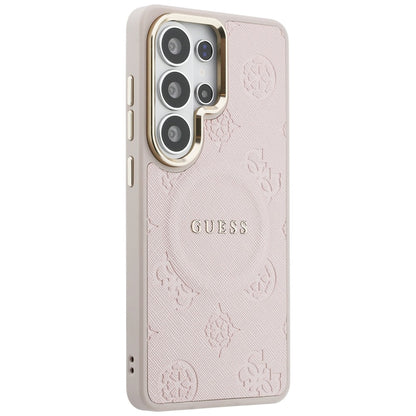 MagSafe-Hülle für Samsung Galaxy S26 Ultra S948, Guess, Saffiano Pfingstrose Prägung Ring, Rosa