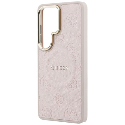 MagSafe-Hülle für Samsung Galaxy S26 Ultra S948, Guess, Saffiano Pfingstrose Prägung Ring, Rosa
