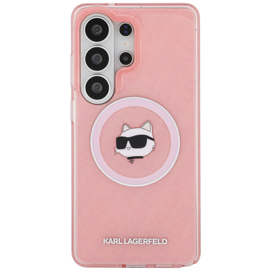 MagSafe Hülle für Samsung Galaxy S26 Ultra S948, Karl Lagerfeld, IML Choupette Head on KL Repeated Logo, Rosa