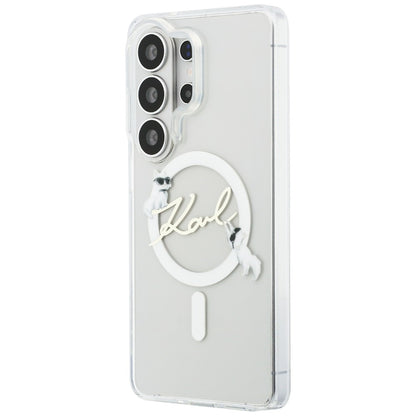 MagSafe Hülle für Samsung Galaxy S26 Ultra S948, Karl Lagerfeld, IML Choupette Karl Script Logo, Weiß.
