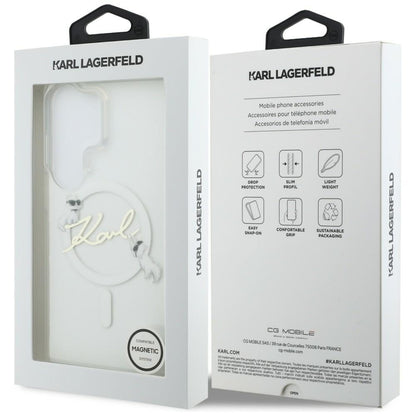 MagSafe Hülle für Samsung Galaxy S26 Ultra S948, Karl Lagerfeld, IML Choupette Karl Script Logo, Weiß.