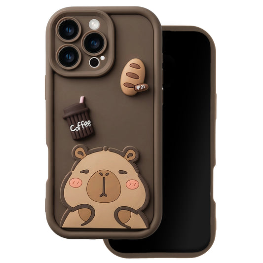 Hülle für Apple iPhone 16 Pro Max, OEM, Ultra Trendy 3D Capybara, Braun