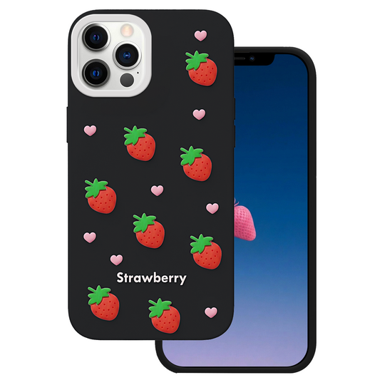 Hülle für Apple iPhone 17 Pro, OEM, Strawberry, Schwarz