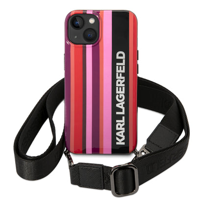 Hülle für Apple iPhone 14, Karl Lagerfeld, Color Stripes with Strap, Rosa