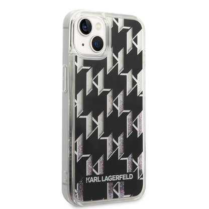 Hülle für Apple iPhone 14, Karl Lagerfeld, Liquid Glitter Monogram, Schwarz
