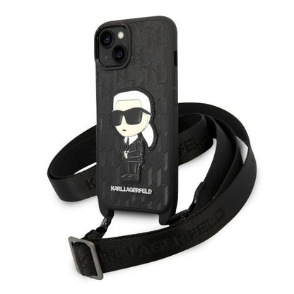 Hülle für Apple iPhone 14, Karl Lagerfeld, Monogram Ikonik Karl, Schwarz