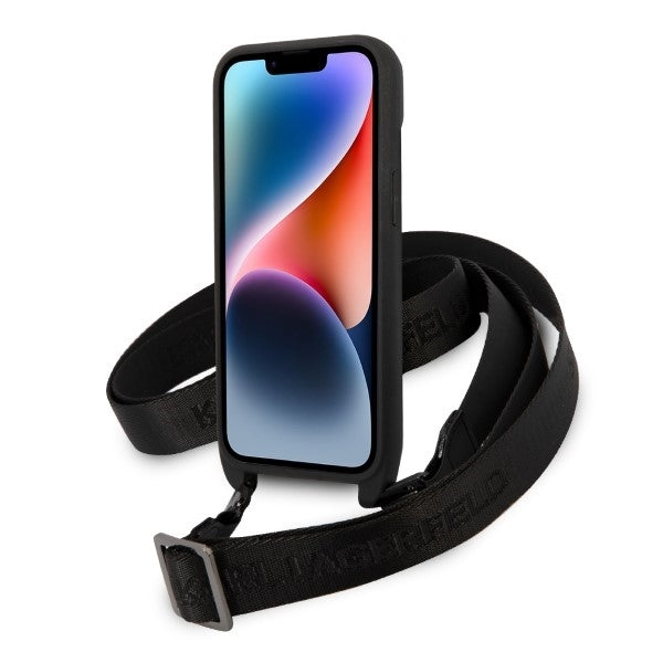 Hülle für Apple iPhone 14, Karl Lagerfeld, Monogram Ikonik Karl, Schwarz