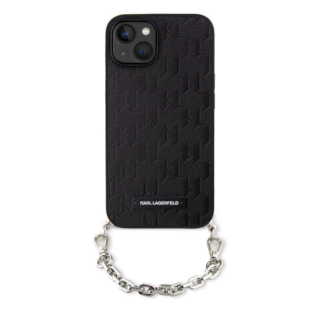 Hülle für Apple iPhone 14, Karl Lagerfeld, Saffiano Monogram Chain, Schwarz