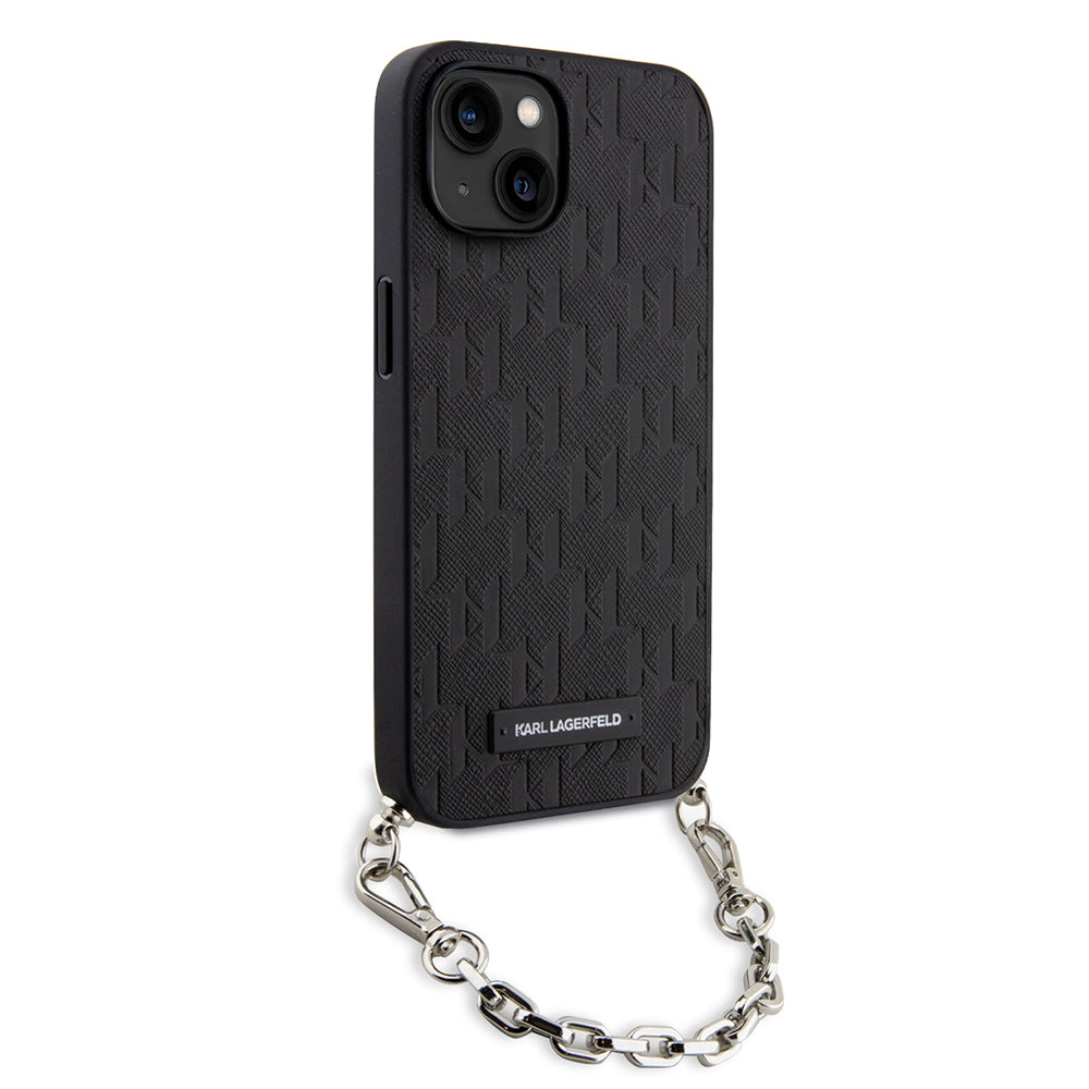 Hülle für Apple iPhone 14, Karl Lagerfeld, Saffiano Monogram Chain, Schwarz